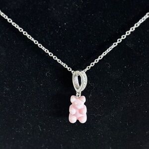 Silver Necklace with Pink Bear Pendant